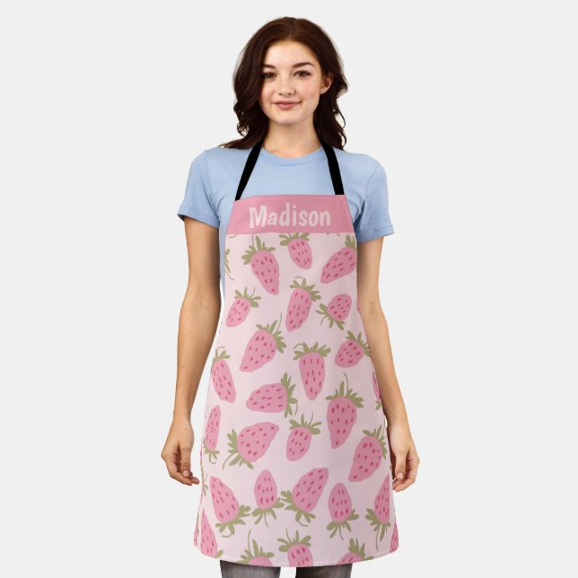 Personalized Strawberry Pattern Apron (Worn)