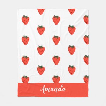 Personalized Strawberry Pattern  Fleece Blanket by coffeecatdesigns at Zazzle