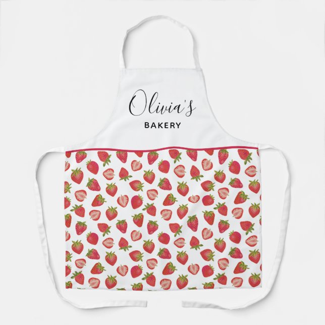 Personalized Strawberry Pattern Kitchen Bakery Apr Apron (Front)