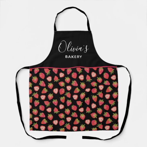 Personalized Strawberry Pattern Kitchen Bakery Apron