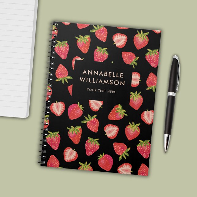 Personalized Strawberry pattern Notebook (Summer strawberry personalized notebook.)