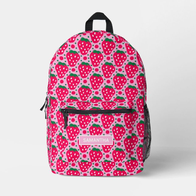 Personalized Strawberry Pattern Printed Backpack (Front)