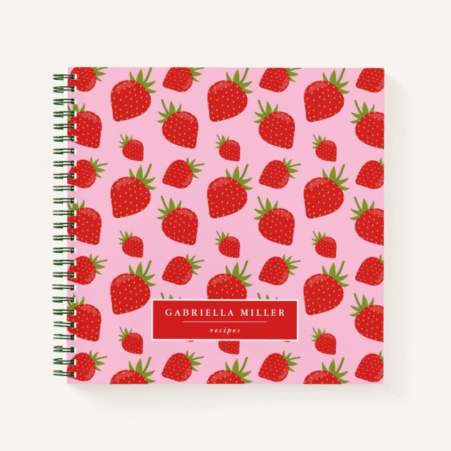 Personalized Strawberry Pattern Recipe Notebook (Front)