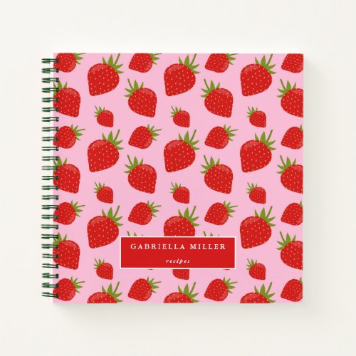 Personalized Strawberry Pattern Recipe Notebook