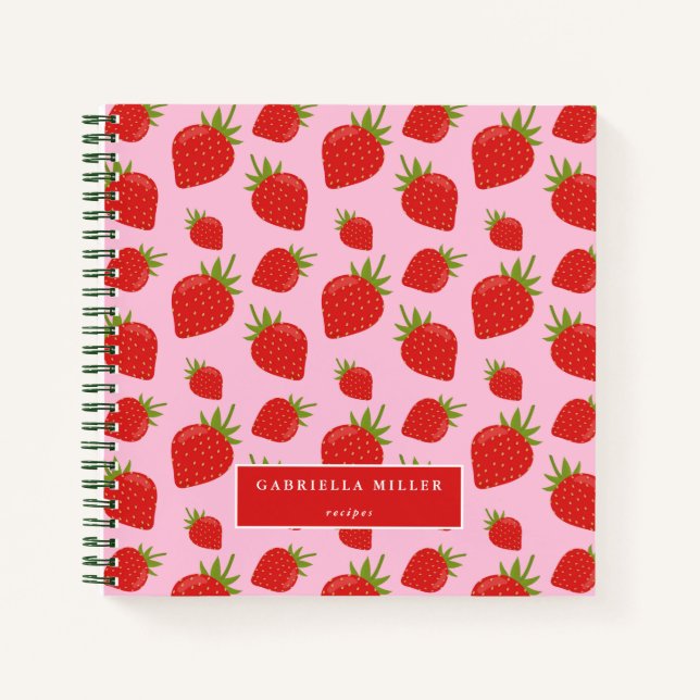 Personalized Strawberry Pattern Recipe Notebook (Front)
