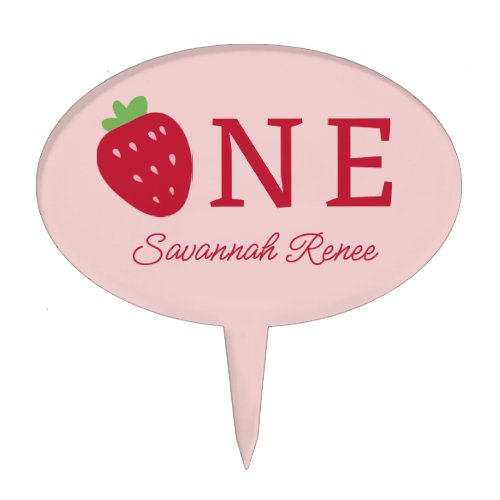 Personalized Strawberry Pink One Girls Cake Smash Cake Topper
