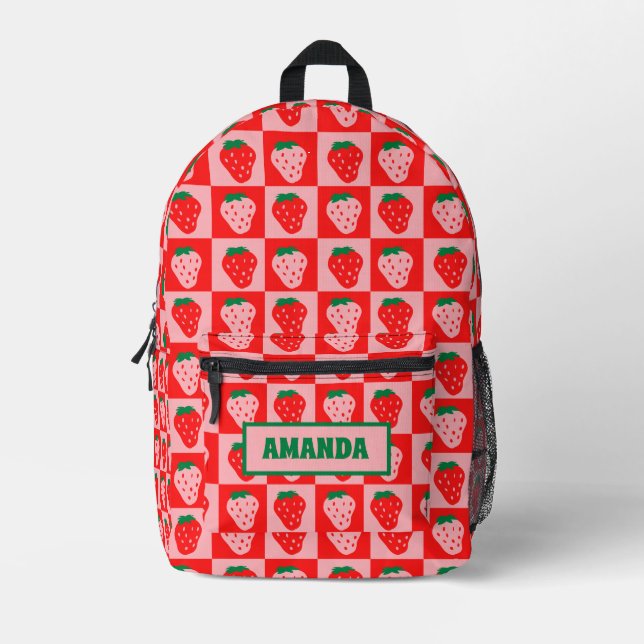 Personalized Strawberry Printed Backpack (Front)