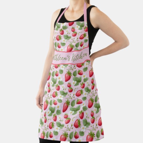 Personalized Strawberry Red Pink White Flowers  Apron