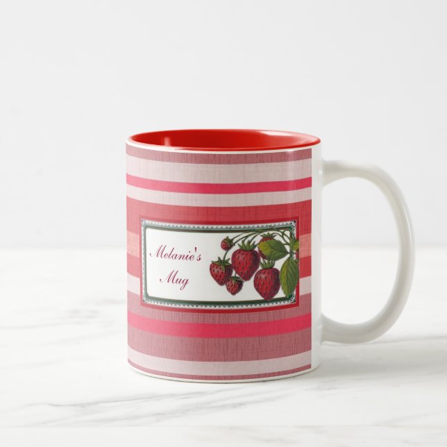 Personalized Strawberry Red Stripe Two-Tone Coffee Mug (Right)