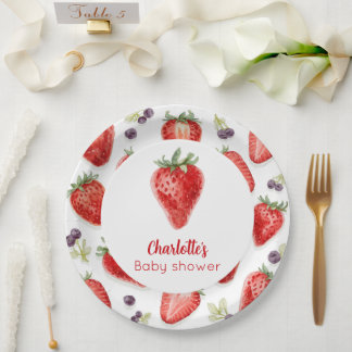 Personalized Strawberry Sweet Baby Shower Paper Plates