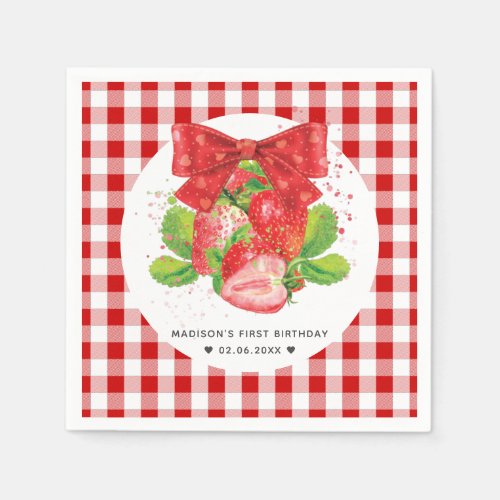 Personalized Strawberry Theme Birthday Cute Summer Napkins