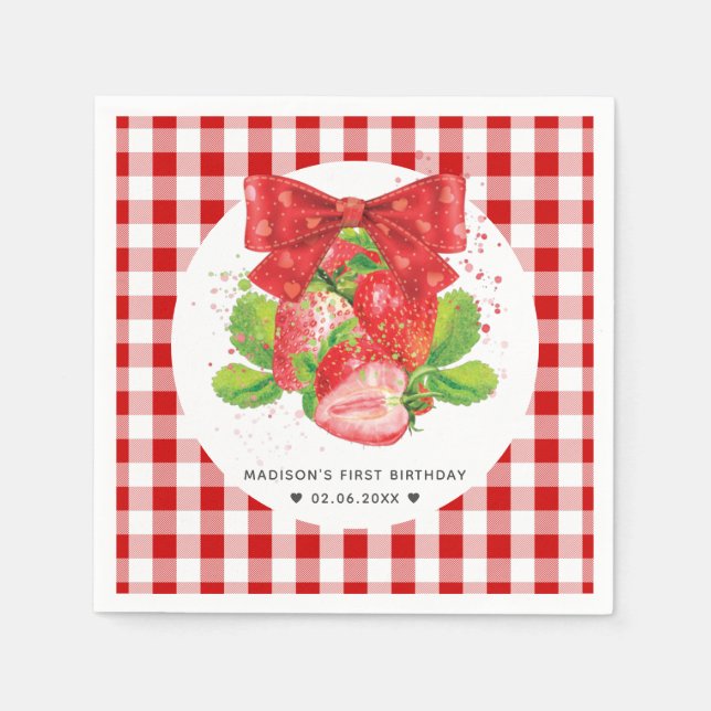 Personalized Strawberry Theme Birthday Cute Summer Napkins (Front)