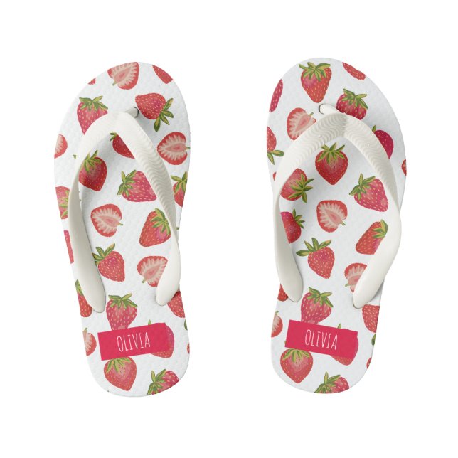 Personalized Strawberry Tropical Summer Kid's Flip Flops (Footbed)