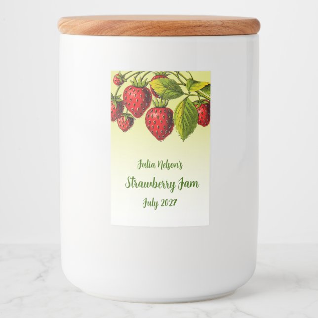 Personalized Strawberry Yellow Ombre Jam Jar Food Label (Front)