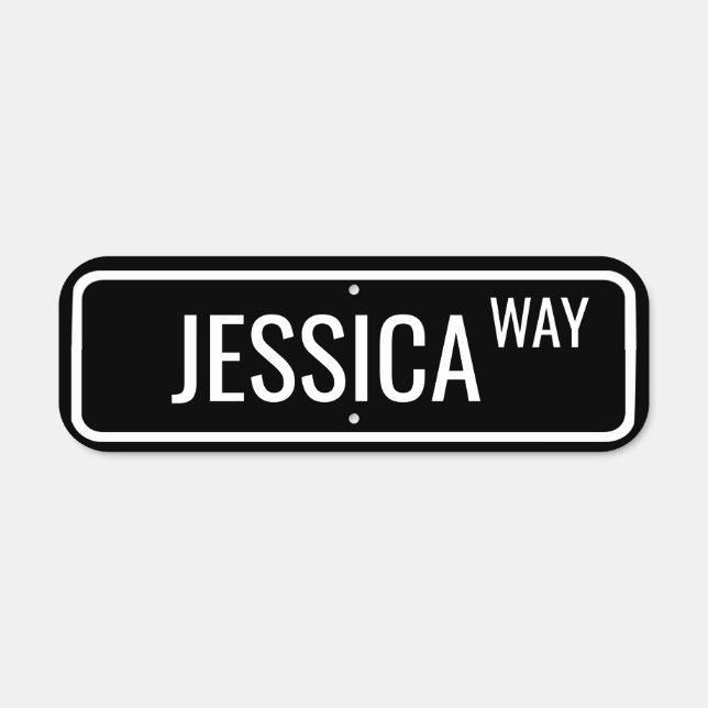 Personalized Street Name w/ Your Name Black White Metal Sign (Front)