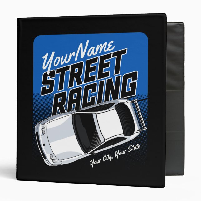 Personalized Street Racing Race Car Motorsport 3 Ring Binder (Front/Inside)