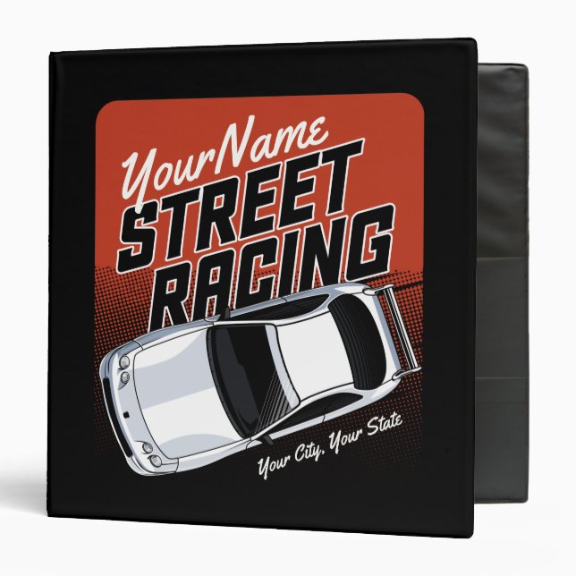 Personalized Street Racing Race Car Motorsport 3 Ring Binder (Front/Inside)