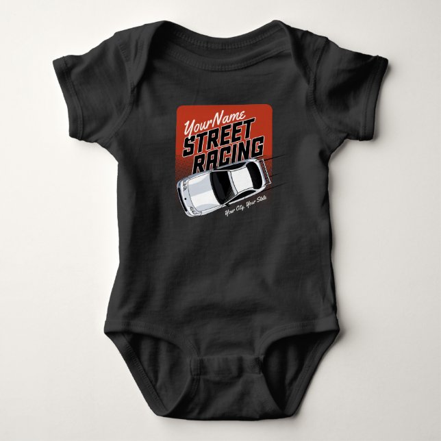 Personalized Street Racing Race Car Motorsport  Baby Bodysuit (Front)