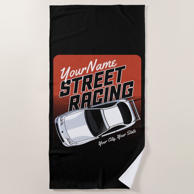 Personalized Street Racing Race Car Motorsport  Beach Towel (Front)