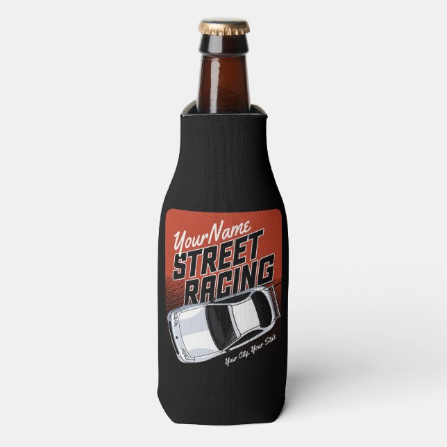 Personalized Street Racing Race Car Motorsport  Bottle Cooler (Bottle Front)