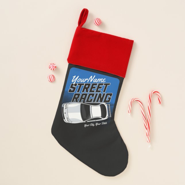 Personalized Street Racing Race Car Motorsport  Christmas Stocking (Front)