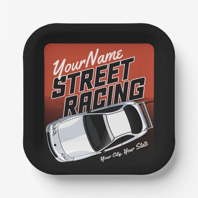 Personalized Street Racing Race Car Motorsport Paper Plates (Front)
