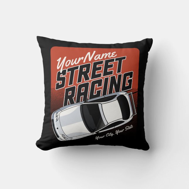 Personalized Street Racing Race Car Motorsport Throw Pillow (Front)