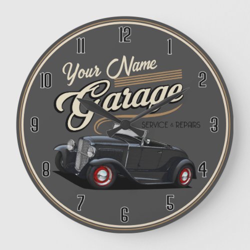 Personalized Street Rod Garage Large Clock