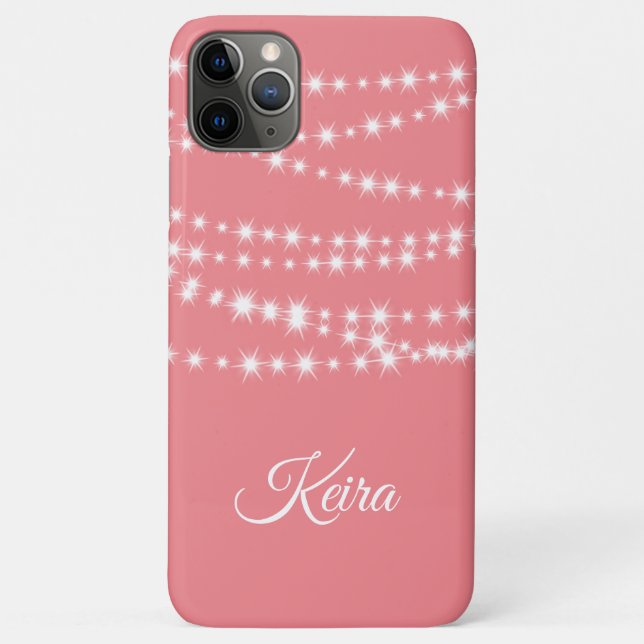 Personalized String Lights on coral iPhone Case (Back)