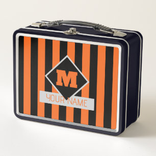Personalized Stripe Pick Name and Back Colors Metal Lunch Box