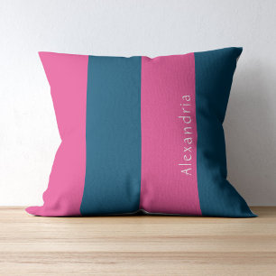 Personalized Stripe Pink Blue Throw Pillow