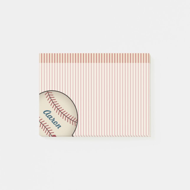 Personalized Striped Baseball Post It Notes Gift (Front)