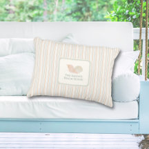 Personalized Striped Beach House Outdoor Pillow