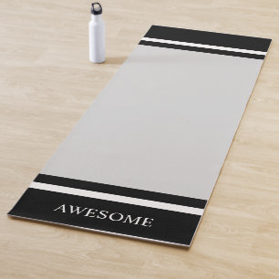 Personalized Striped Black & White on Gray Yoga Mat