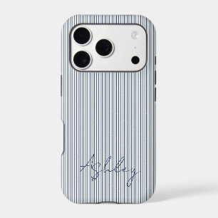 Personalized Striped Blue Tones Minimalist Chic iPhone 17 Pro Case