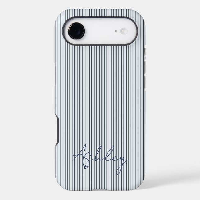Personalized Striped Blue Tones Minimalist Chic iPhone Case (Back)