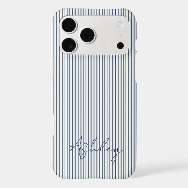 Personalized Striped Blue Tones Minimalist Chic iPhone Case (Back)