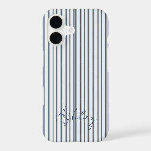 Personalized Striped Blue Tones Minimalist Chic iPhone 17 Case