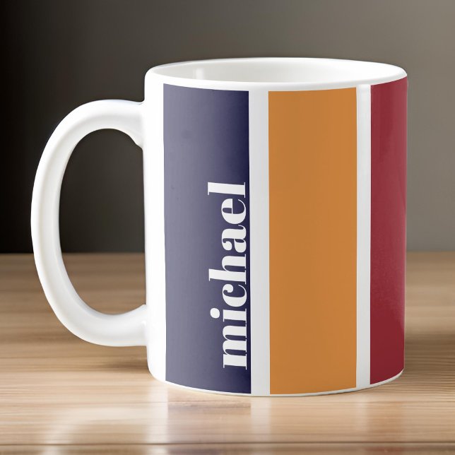 Personalized Striped Blue Yellow Red Coffee Mug (Personalized Blue Yellow Red Striped Coffee Mug)