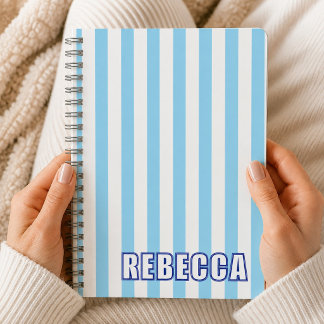 Personalized Striped Custom Name Preppy Gift Girls Notebook