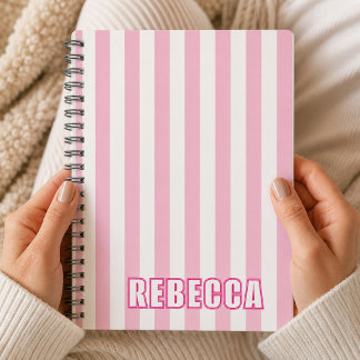 Personalized Striped Custom Name Preppy Gift Girls Notebook