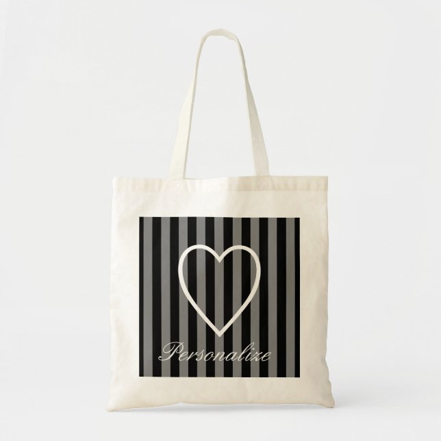 Personalized striped heart bridesmaid tote bag (Front)