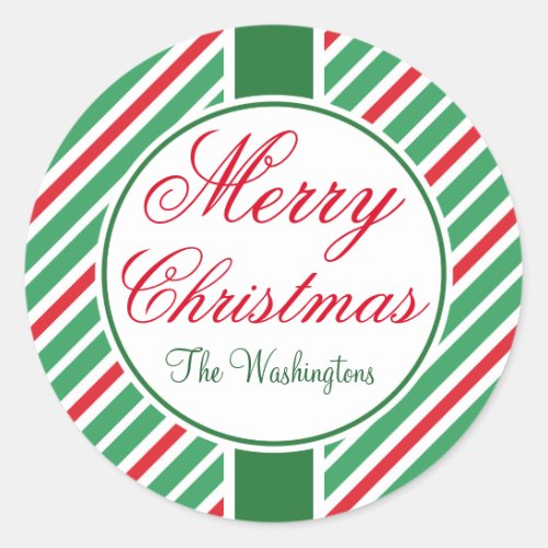 Personalized Striped Merry Christmas Tag Stickers