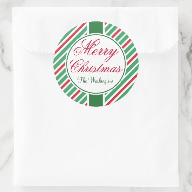 Personalized Striped Merry Christmas Tag Stickers (Bag)