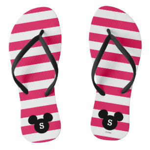 Personalized Striped Mickey Head Silhouette Flip Flops