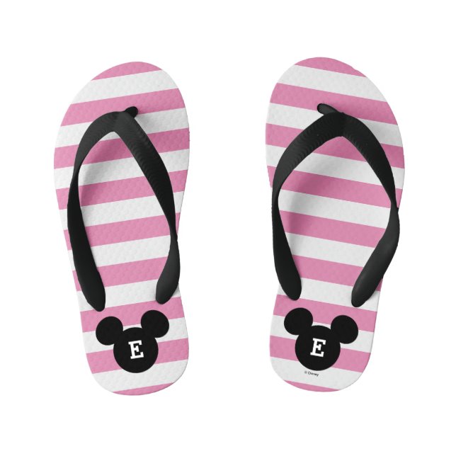 Personalized Striped Mickey Head Silhouette Kid's Flip Flops (Footbed)
