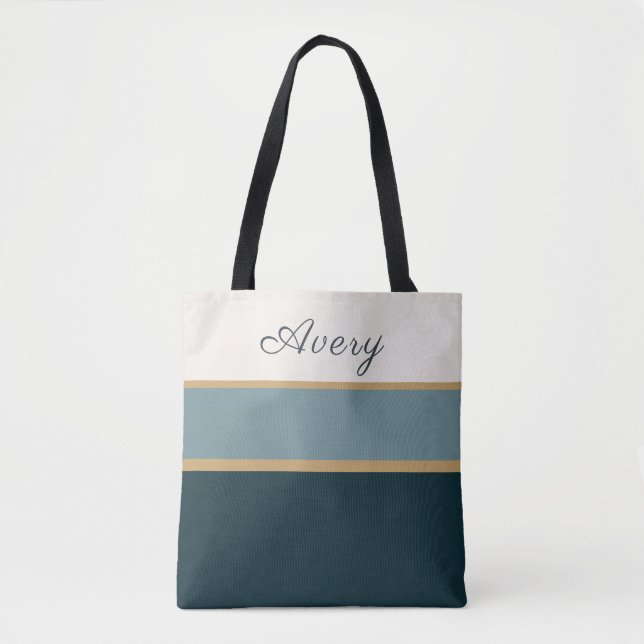 Personalized Striped Name Tote–Clean Premium Style Tote Bag (Front)