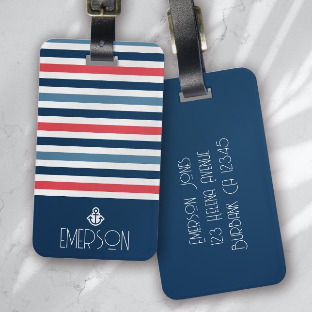 Personalized Striped Nautical Anchor Monogram Luggage Tag (Creator Uploaded)