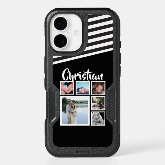 Personalized Striped Pattern Black White Otterbox iPhone Case (Back)