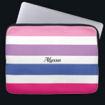 Personalized Striped Pink Purple Blue Laptop Sleeve<br><div class="desc">This modern and stylish laptop sleeve is decorated in bold stripes of pink,  purple,  blue and white with black typography.
Customize it by changing the name or making it a monogram instead.</div>